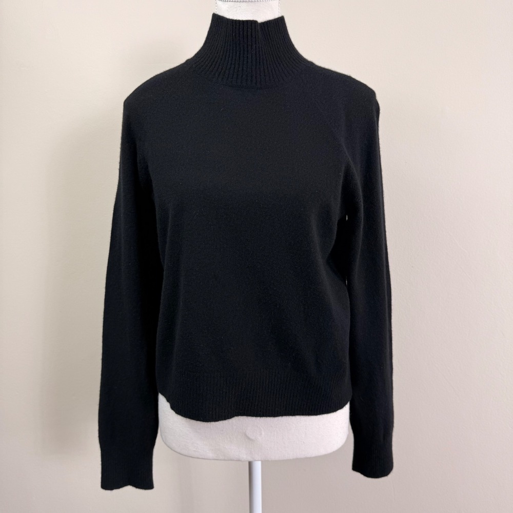 Vince Black Wool Cashmere Blend Mock Neck Raglan Sweater Medium M